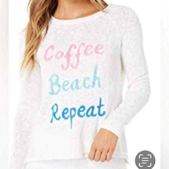 Lilly Pulitzer White Sweater with Colorful Text  COFFEE BEACH REPEAT/ Size L - Picture 6 of 10